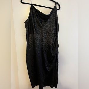 Black satin cheetah shein dress never worn!